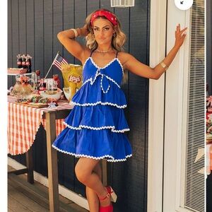 AMERICANA KISSES TIERED MINI DRESS IN ROYAL BLUE